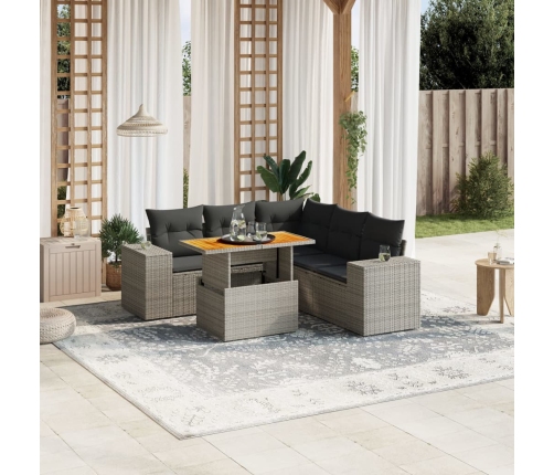 Set de muebles de jardín 6 pzas y cojines ratán sintético gris