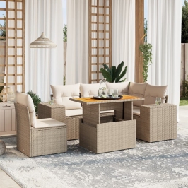 Juego de sofás jardín con cojines 6 pzas ratán sintético beige