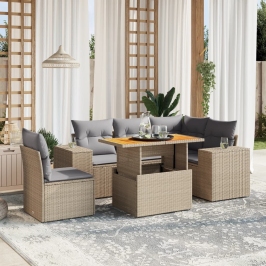 Juego de sofás jardín con cojines 6 pzas ratán sintético beige