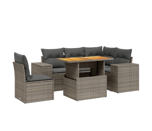 Set de muebles de jardín 6 pzas y cojines ratán sintético gris