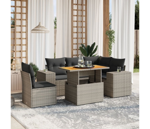 Set de muebles de jardín 6 pzas y cojines ratán sintético gris