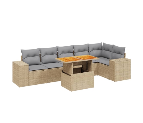 Set sofás de jardín 7 piezas y cojines ratán sintético beige