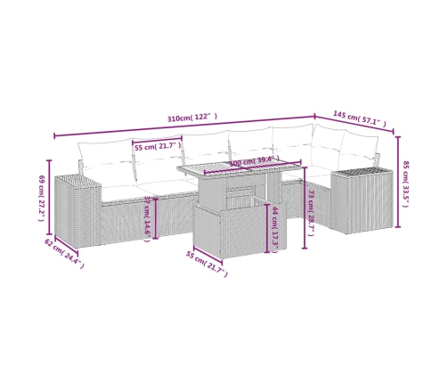 Set sofás de jardín 7 piezas y cojines ratán sintético beige