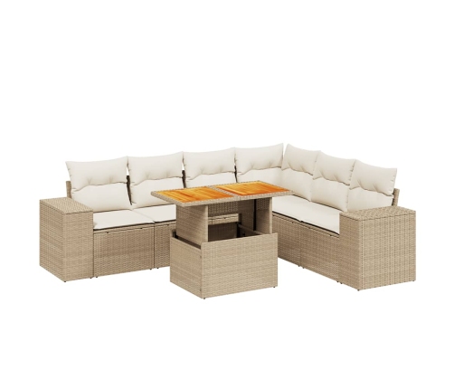 Set sofás de jardín 7 piezas y cojines ratán sintético beige