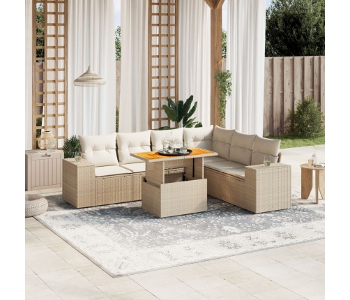 Set sofás de jardín 7 piezas y cojines ratán sintético beige