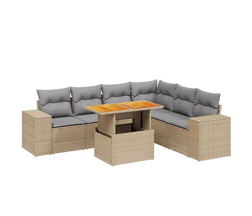 Set sofás de jardín 7 piezas y cojines ratán sintético beige
