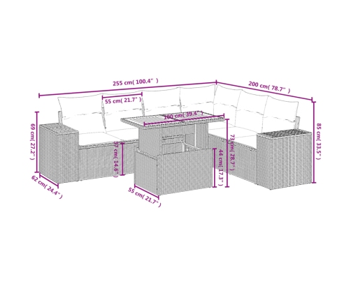 Set sofás de jardín 7 piezas y cojines ratán sintético beige