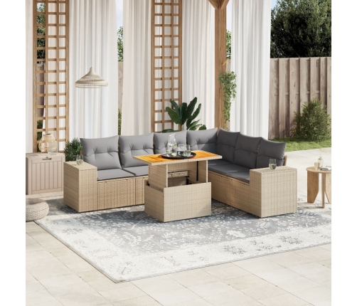 Set sofás de jardín 7 piezas y cojines ratán sintético beige