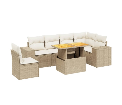 Set sofás de jardín 7 piezas y cojines ratán sintético beige