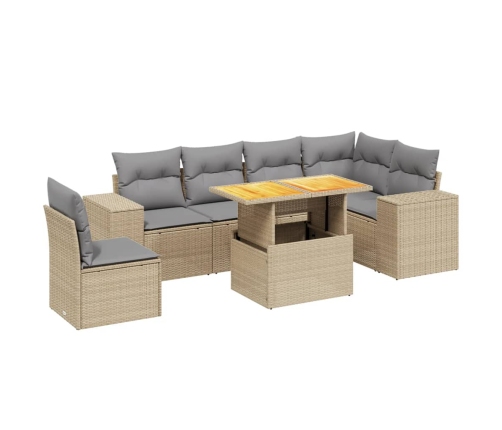Set sofás de jardín 7 piezas y cojines ratán sintético beige