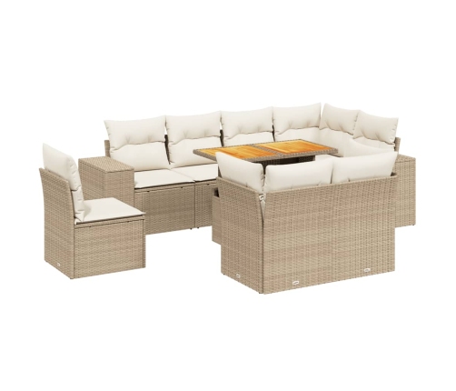 Set de sofás de jardín 9 pzas con cojines ratán sintético beige
