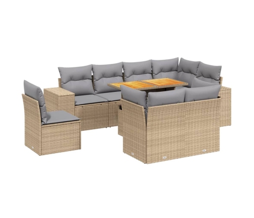 Set de sofás de jardín 9 pzas con cojines ratán sintético beige