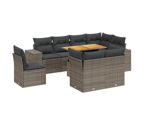 Set de muebles de jardín 9 pzas y cojines ratán sintético gris