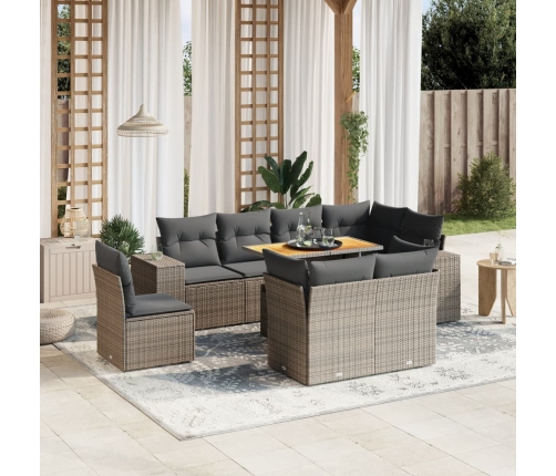 Set de muebles de jardín 9 pzas y cojines ratán sintético gris
