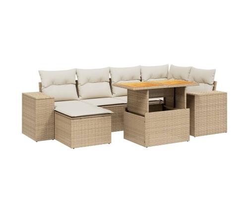 Set sofás de jardín 7 piezas y cojines ratán sintético beige