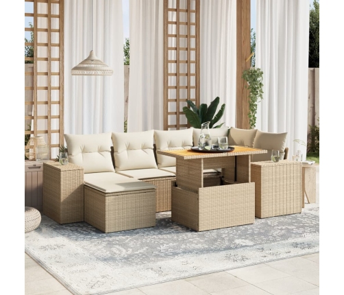 Set sofás de jardín 7 piezas y cojines ratán sintético beige