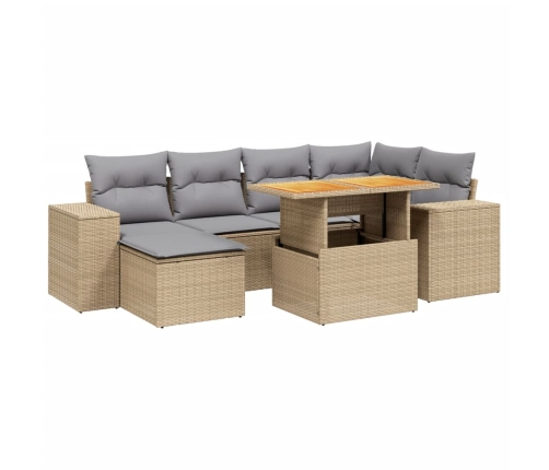 Set sofás de jardín 7 piezas y cojines ratán sintético beige