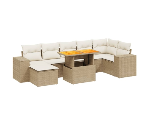 Juego de sofás de jardín con cojines beige 8 pzas ratán PE