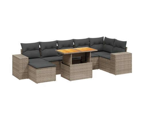 Set de sofás de jardín 8 pzas y cojines ratán sintético gris