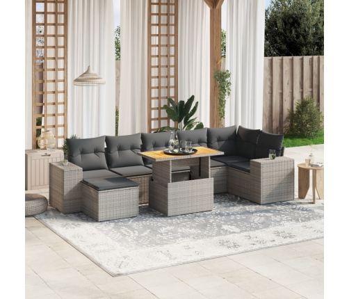 Set de sofás de jardín 8 pzas y cojines ratán sintético gris