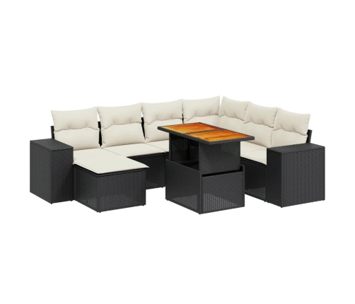 Set de sofás de jardín 8 piezas y cojines ratán sintético negro