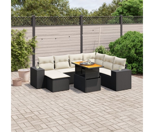 Set de sofás de jardín 8 piezas y cojines ratán sintético negro