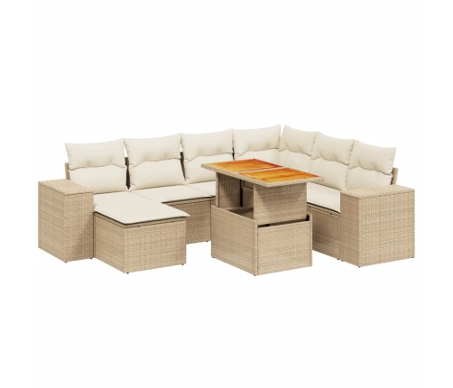 Juego de sofás de jardín con cojines beige 8 pzas ratán PE