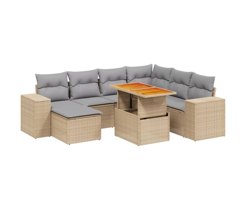 Juego de sofás de jardín con cojines beige 8 pzas ratán PE