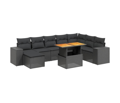 Set de sofás de jardín 8 piezas y cojines ratán sintético negro