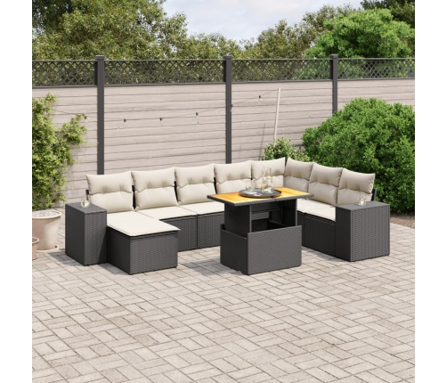 Set de sofás de jardín 8 piezas y cojines ratán sintético negro