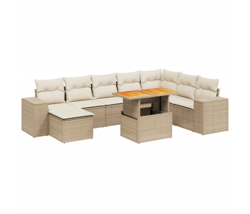 Set de sofás de jardín 9 pzas con cojines ratán sintético beige