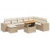 Set de sofás de jardín 9 pzas con cojines ratán sintético beige