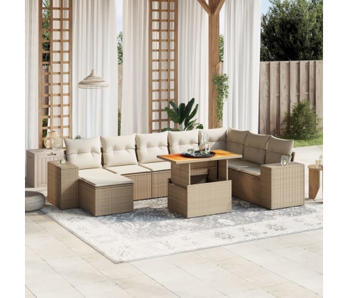 Set de sofás de jardín 9 pzas con cojines ratán sintético beige