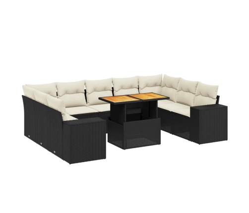 Set de sofás de jardín 10 pzas cojines ratán sintético negro