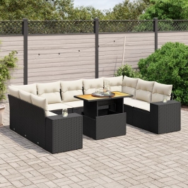 Set de sofás de jardín 10 pzas cojines ratán sintético negro