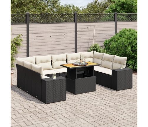 Set de sofás de jardín 10 pzas cojines ratán sintético negro