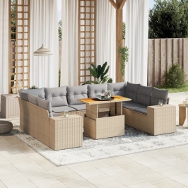 Juego de sofás jardín con cojines beige 10 pzas ratán sintético