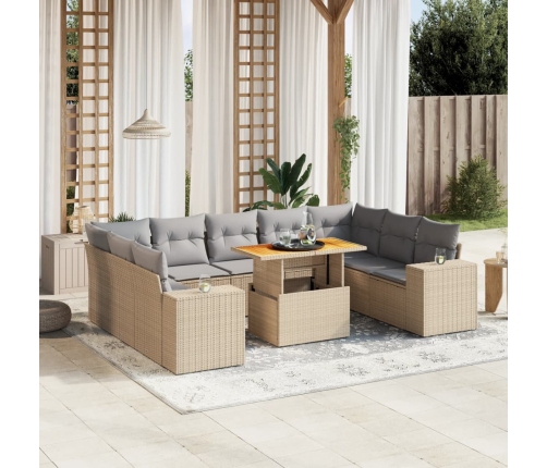 Juego de sofás jardín con cojines beige 10 pzas ratán sintético