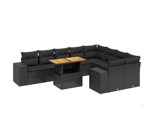 Set de sofás de jardín 10 pzas cojines ratán sintético negro