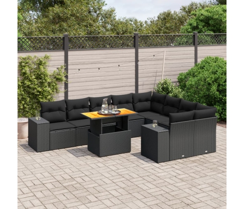 Set de sofás de jardín 10 pzas cojines ratán sintético negro