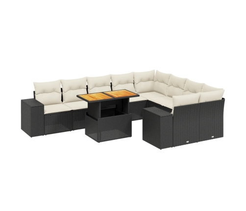 Set de sofás de jardín 10 pzas cojines ratán sintético negro