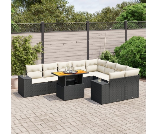 Set de sofás de jardín 10 pzas cojines ratán sintético negro