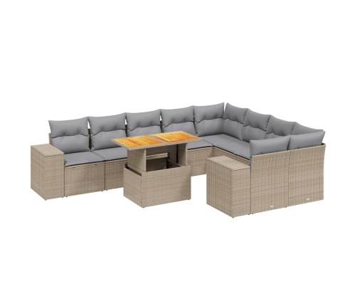 Juego de sofás jardín con cojines beige 10 pzas ratán sintético