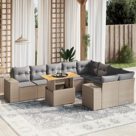 Juego de sofás jardín con cojines beige 10 pzas ratán sintético