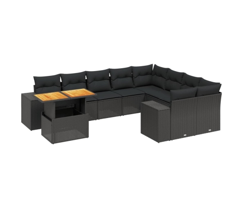 Set de sofás de jardín 10 pzas cojines ratán sintético negro