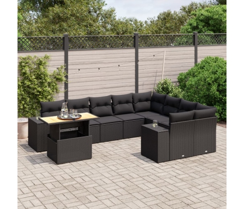 Set de sofás de jardín 10 pzas cojines ratán sintético negro