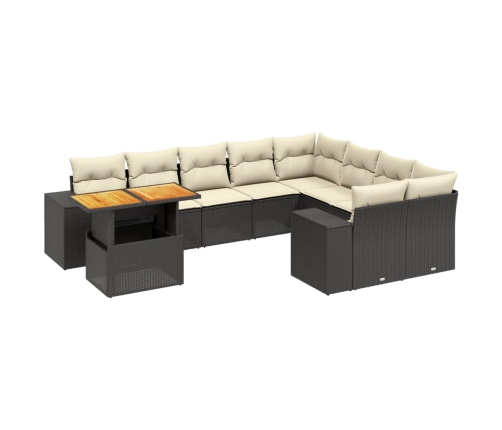 Set de sofás de jardín 10 pzas cojines ratán sintético negro