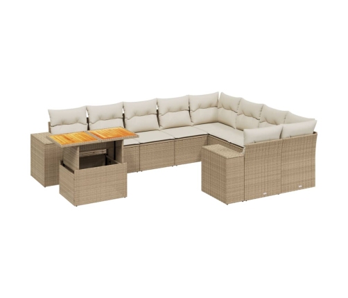 Juego de sofás jardín con cojines beige 10 pzas ratán sintético