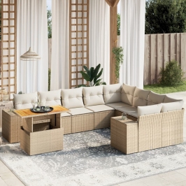 Juego de sofás jardín con cojines beige 10 pzas ratán sintético