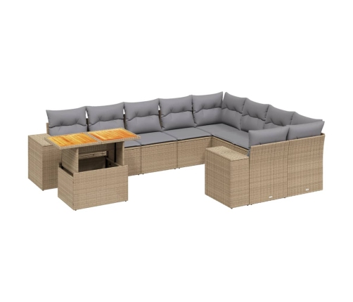 Juego de sofás jardín con cojines beige 10 pzas ratán sintético